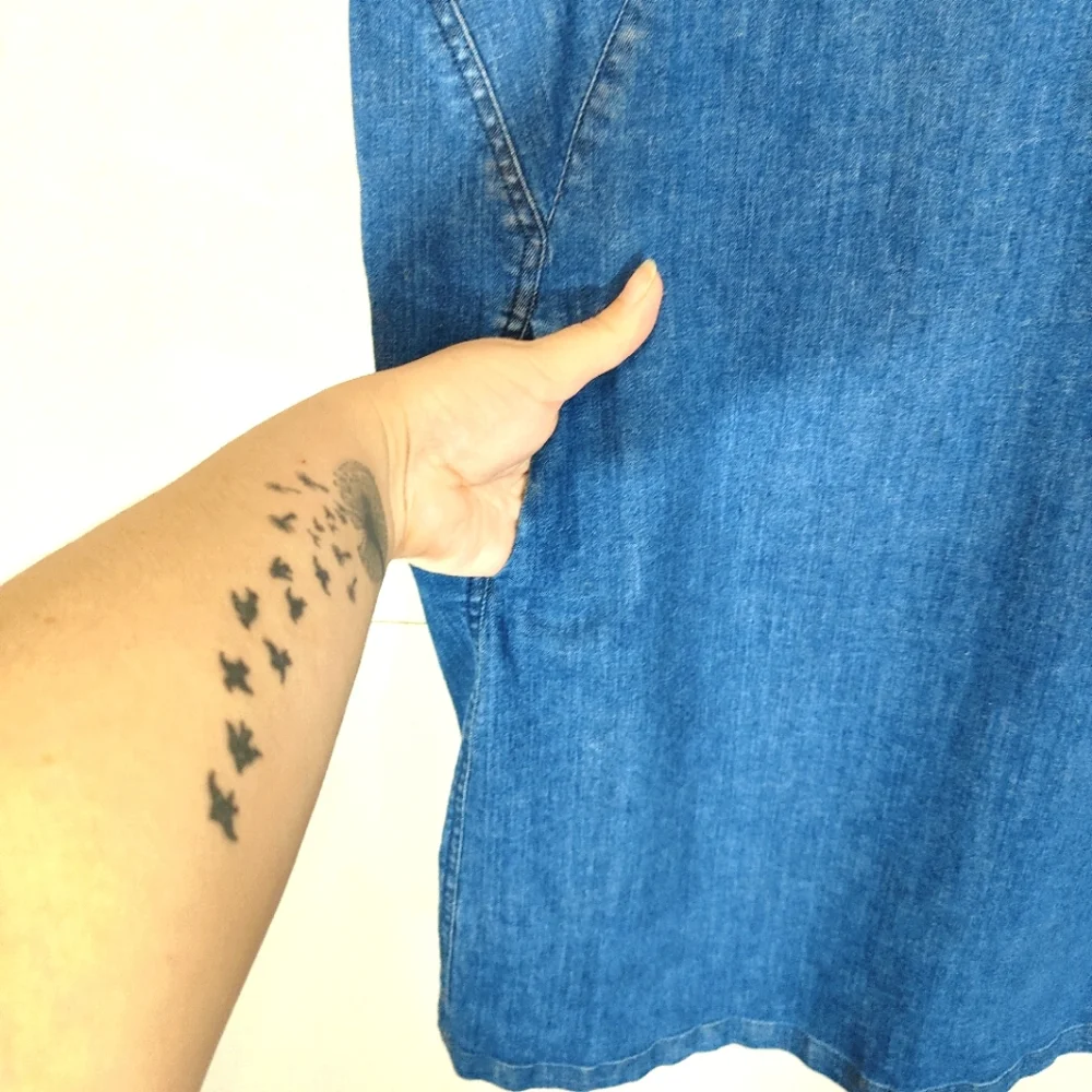Boden Blue Denim Pinafore Dress Size 10 P Petite Smock Pockets Short Sleeve - Picture 5 of 10